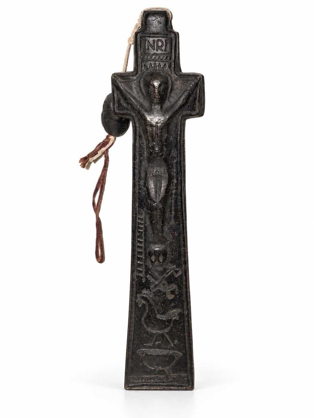 Vintage Folk Art Crucifix Cross Black Carved Religious Wall Decor